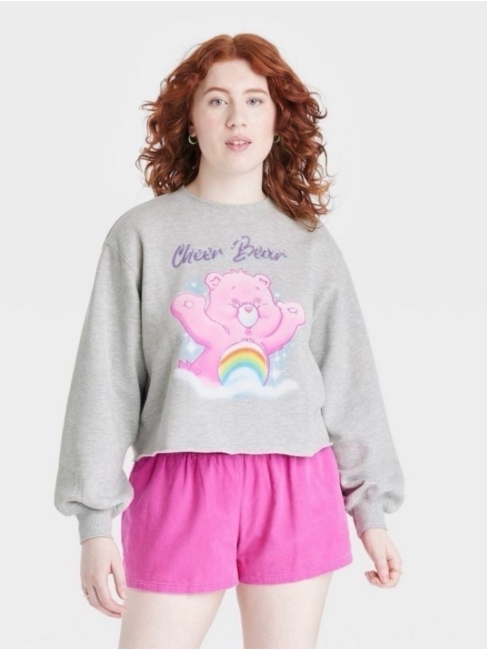 Care Bears Gray Crewneck Sweatshirt with Pink Cheer Bear Graphic